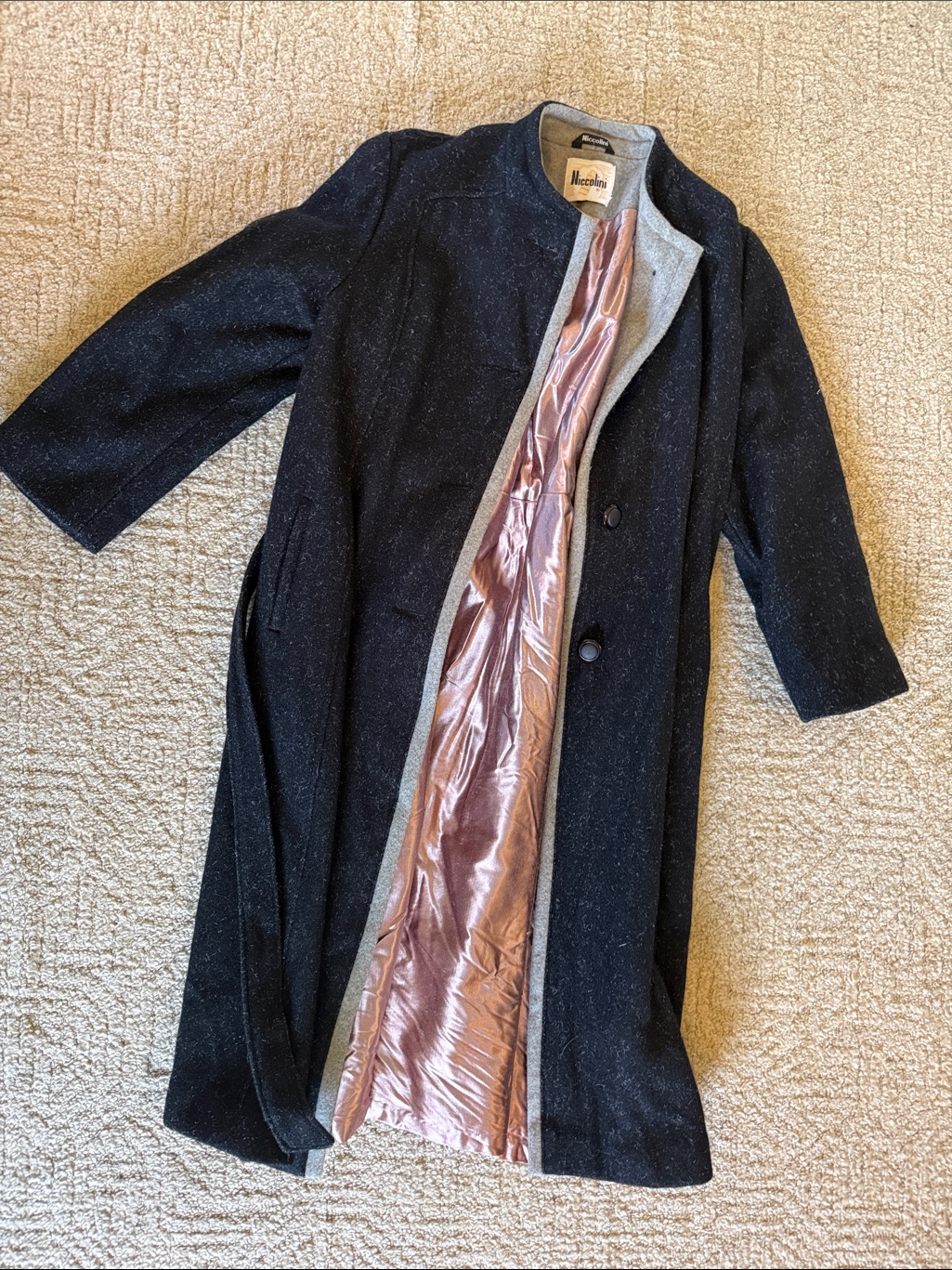 Niccolini Black/Grey Trench Coat With Pink Satin Lining